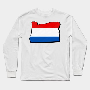 Red, White, and Blue Oregon Outline Long Sleeve T-Shirt